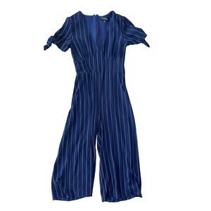 Lulus Pacific Coast Navy Blue Striped Culotte Jumpsuit Size Small
